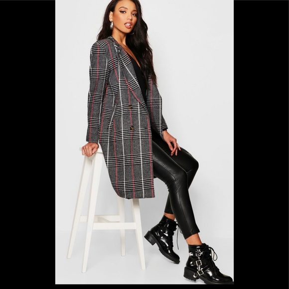 Boohoo Double Breasted Check Wool Look Coat 14 NWT 🦋 3 $15 items for $35 🦋 - Picture 4 of 7